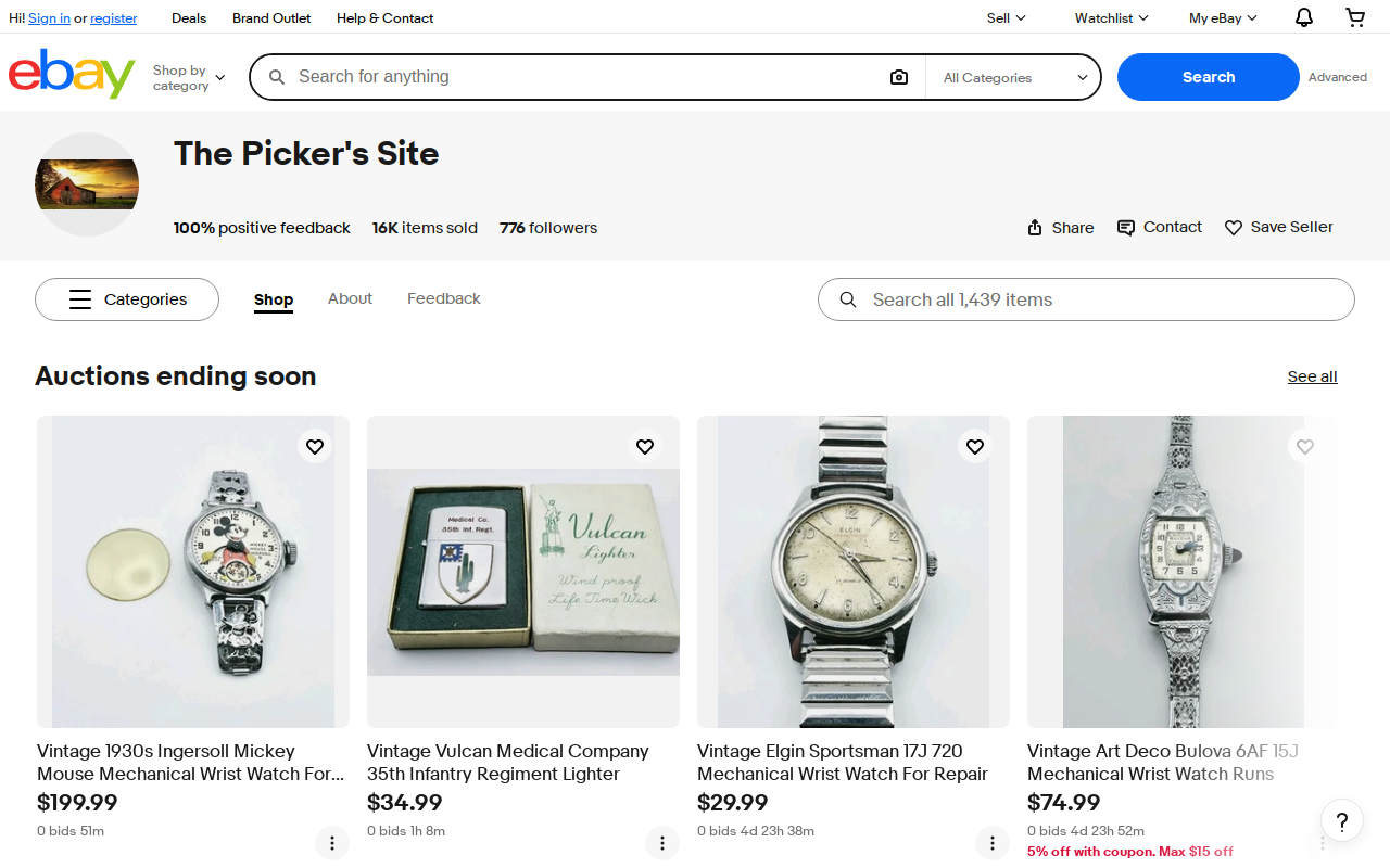 Pickers Thrift Store website preview