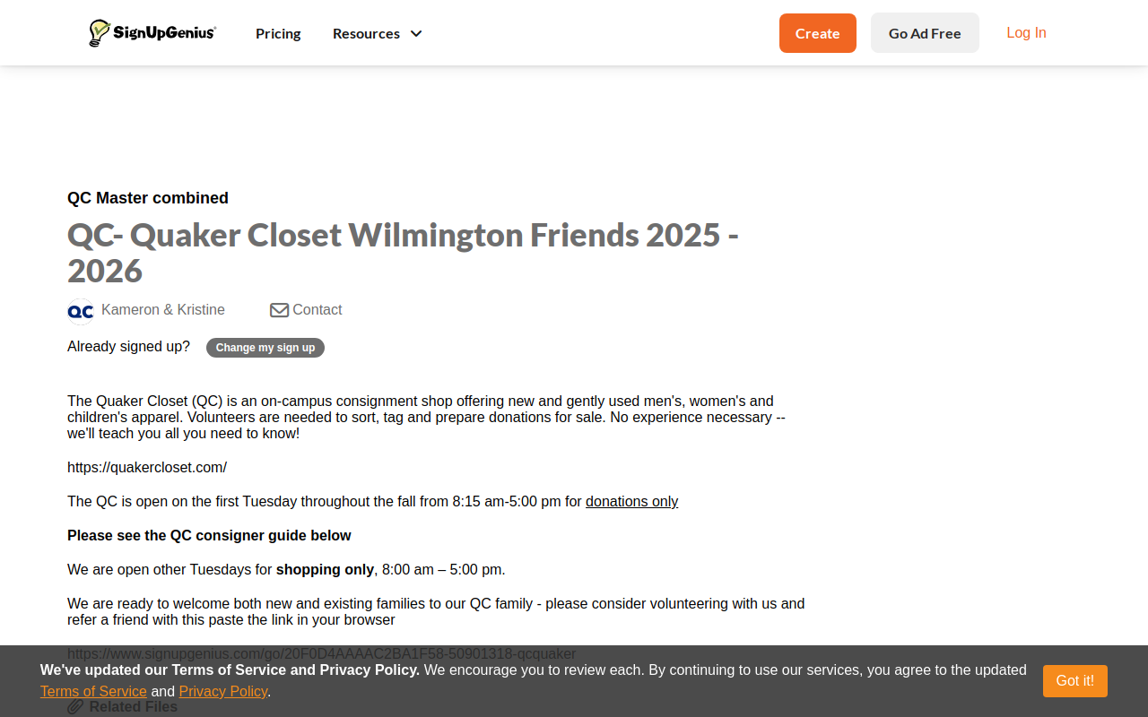 The Quaker Closet at Wilmington Friends School website preview