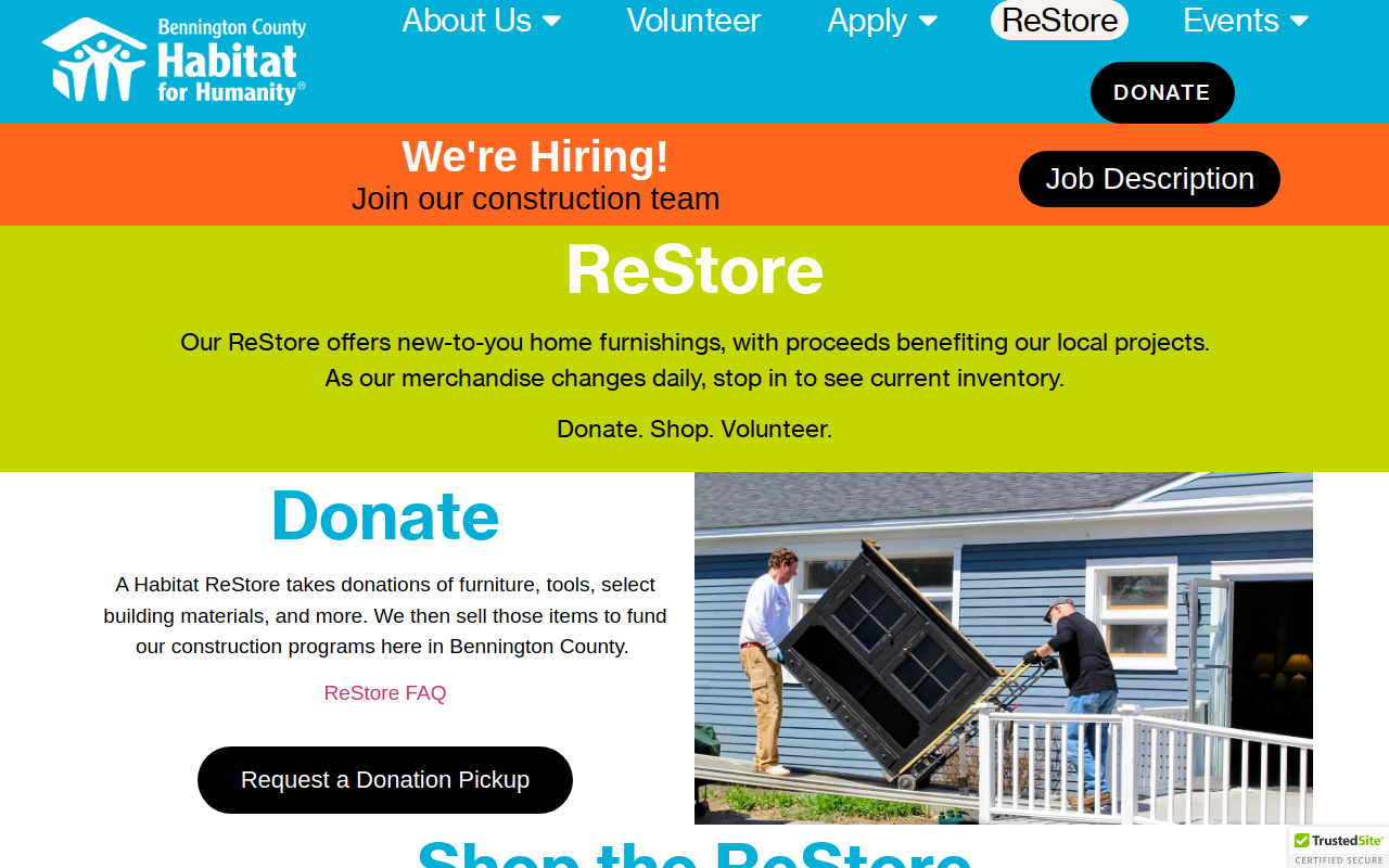 Bennington County Habitat for Humanity ReStore website preview