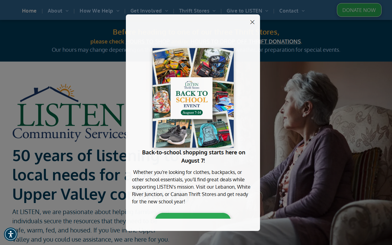 Listen Thrift & Furniture Store, White River Junction website preview