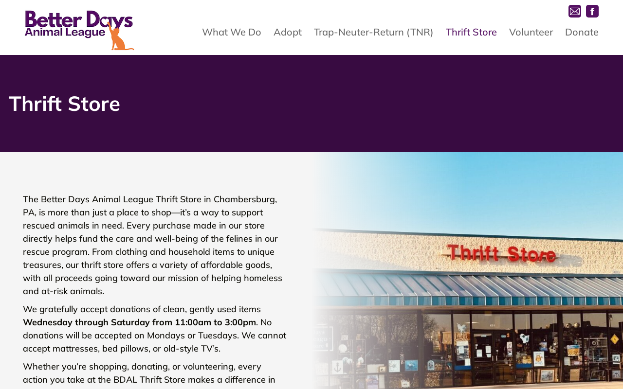 Better Days Thrift Store website preview