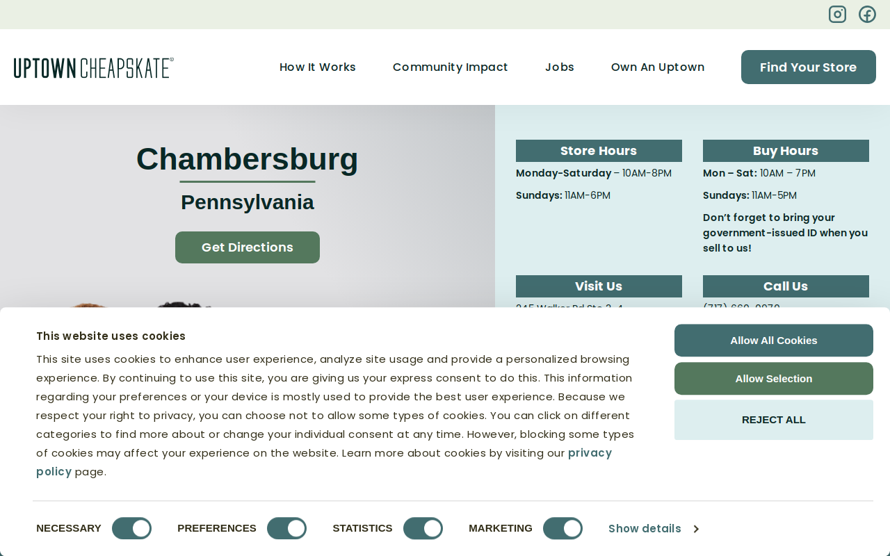 Uptown Cheapskate Chambersburg website preview