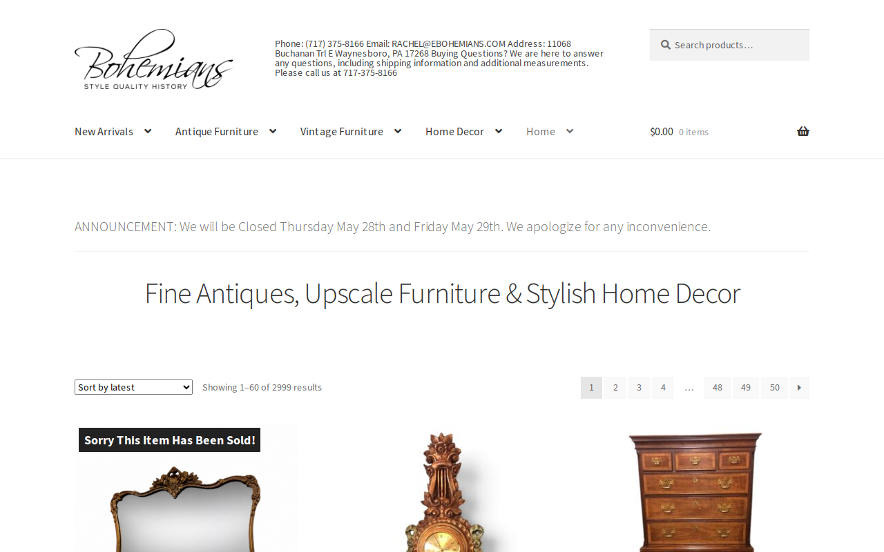 Bohemians Antiques & Vintage Furniture website preview