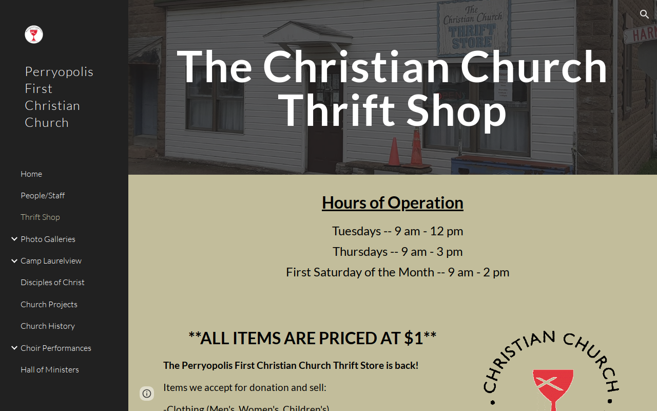 The Christian Church Thrift Store website preview