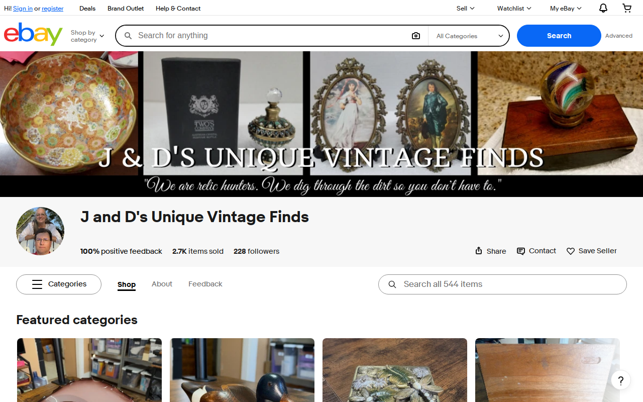J and D's Unique Vintage Finds website preview