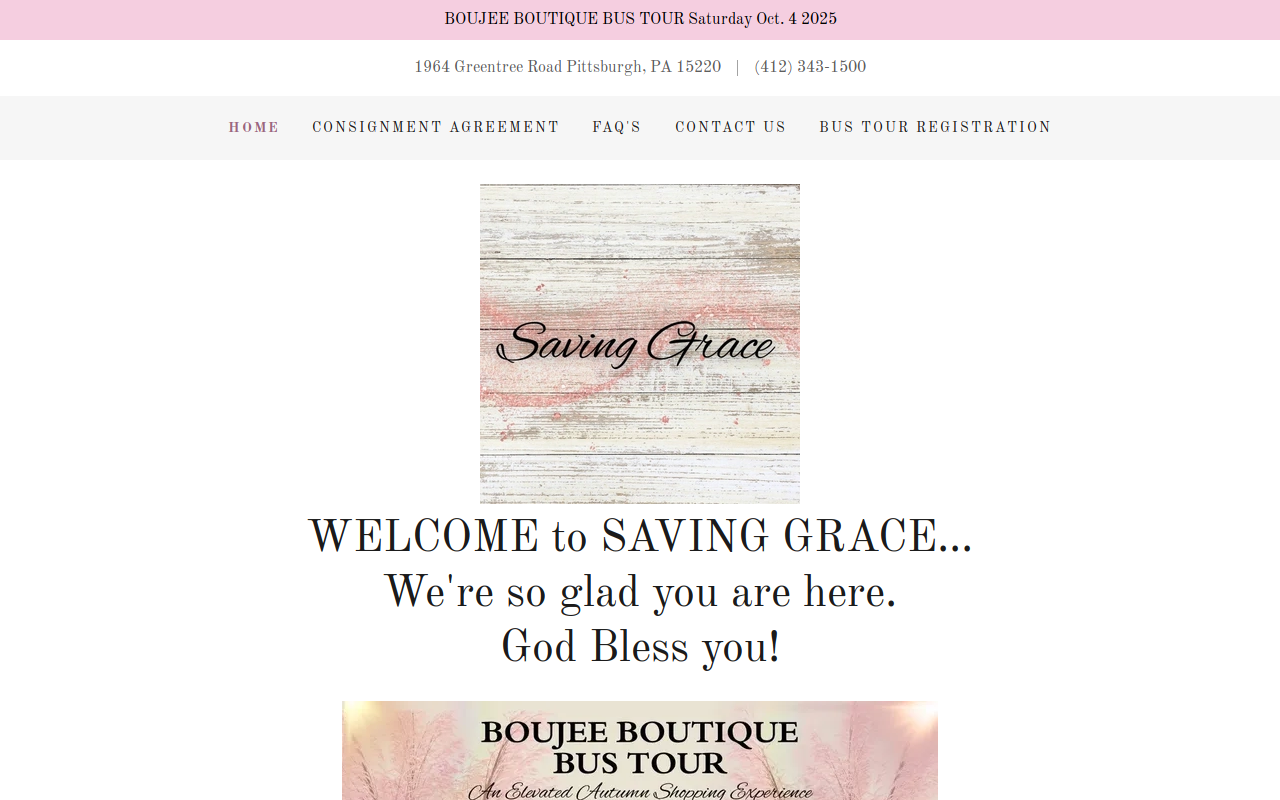 Saving Grace Consignment Boutique of Cranberry website preview