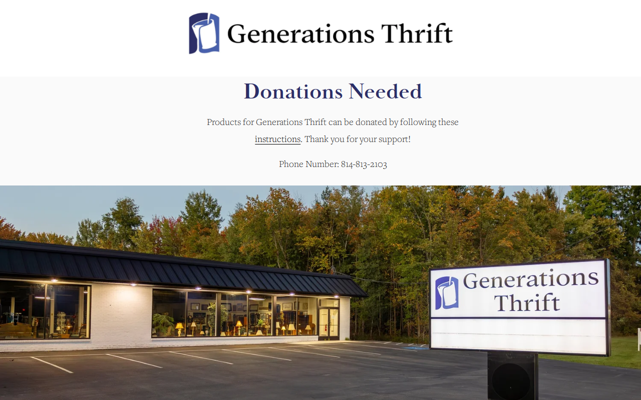 Generations Thrift website preview