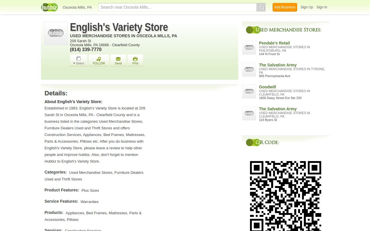 English's Variety Store website preview