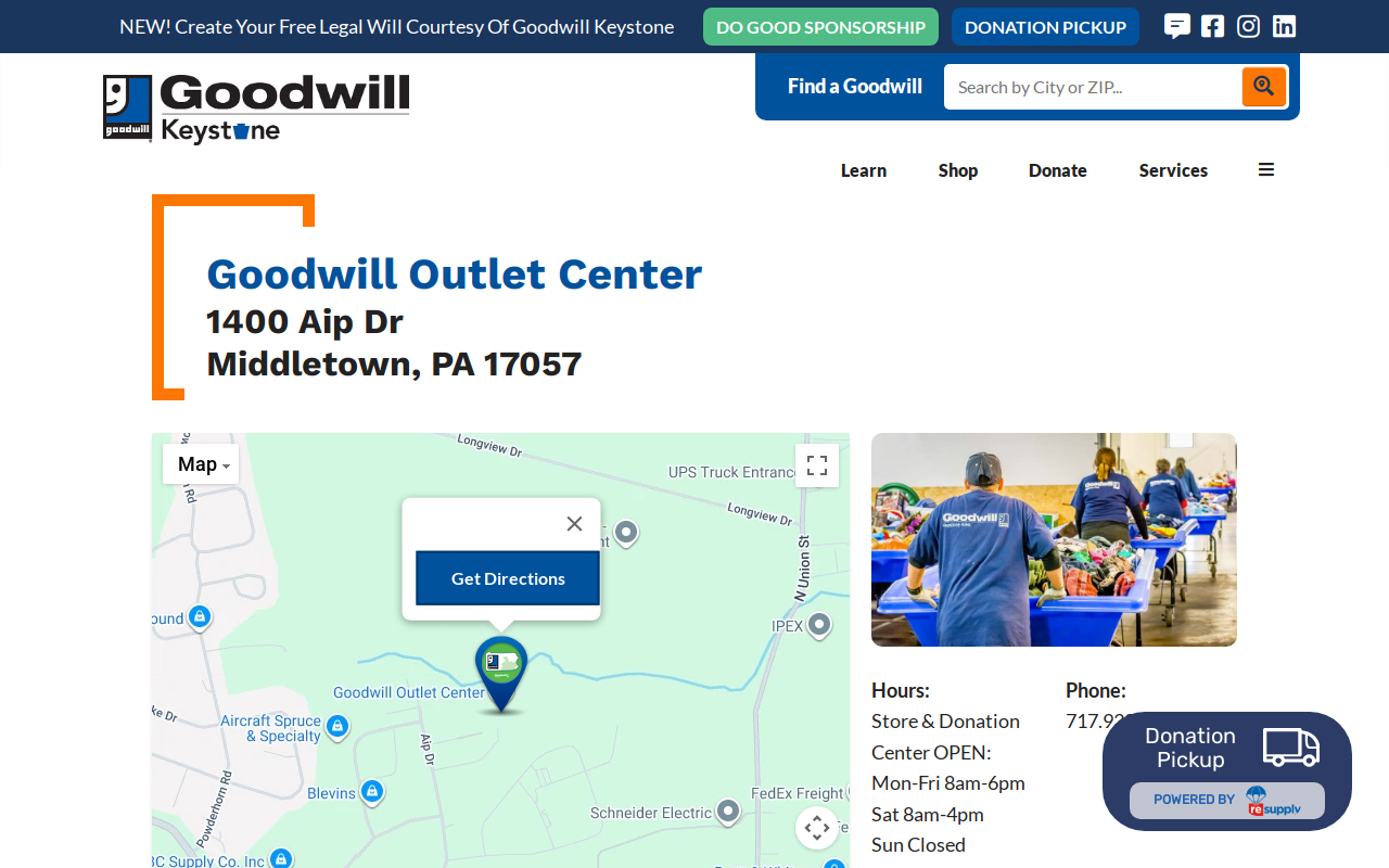 Goodwill Outlet Center & Donation Center website preview