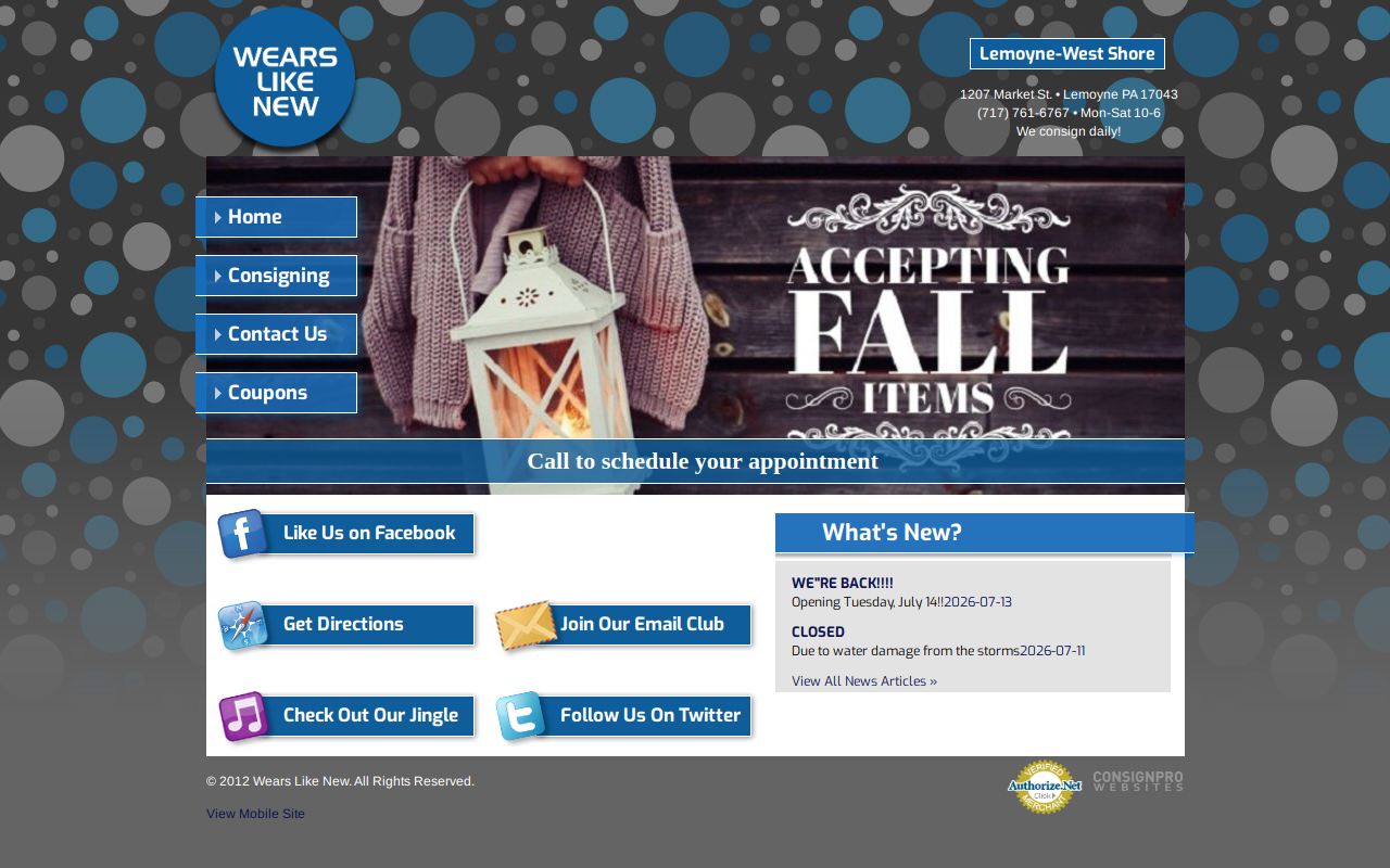 Wears Like New Consignment Shop website preview
