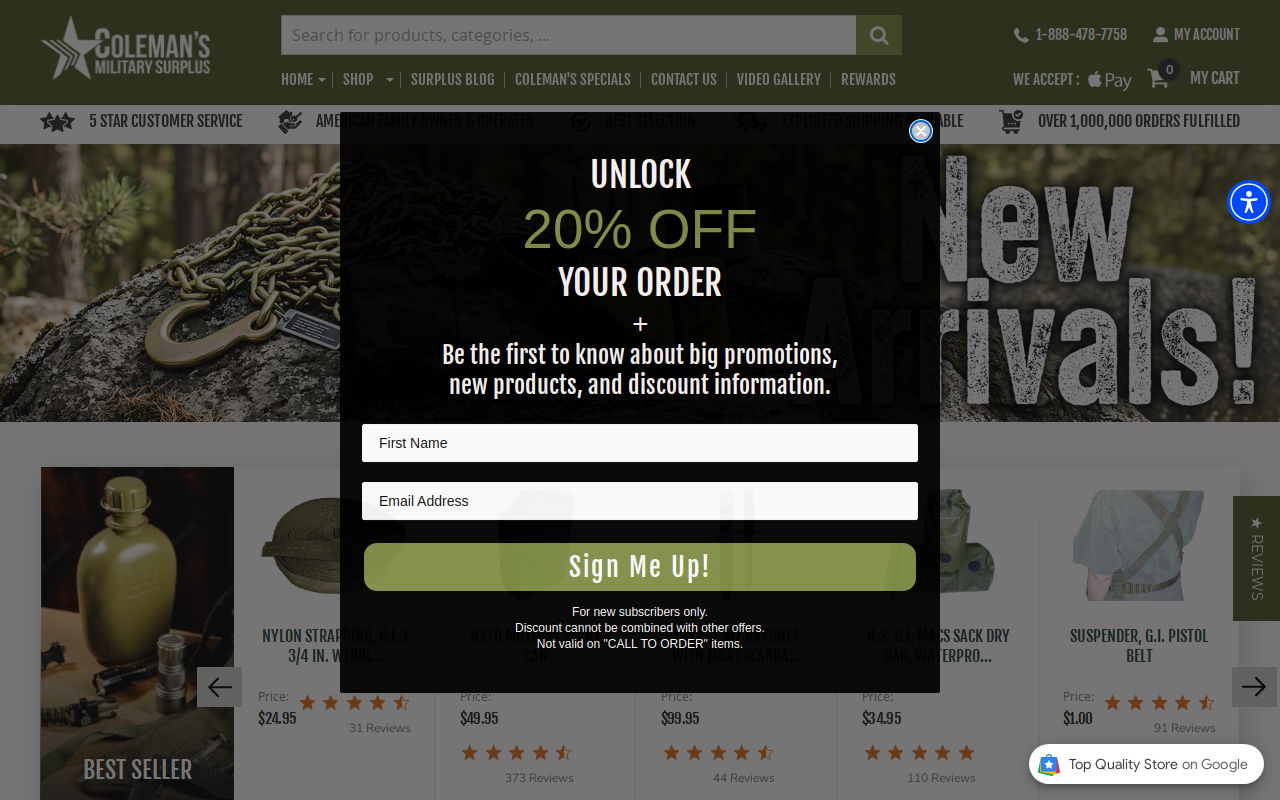 Coleman’s Military Surplus website preview