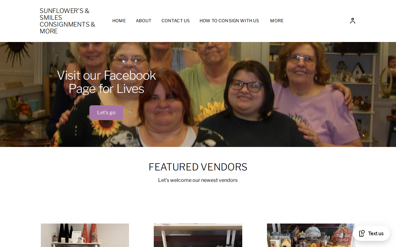 Sunflowers and Smiles Consignments and More website preview