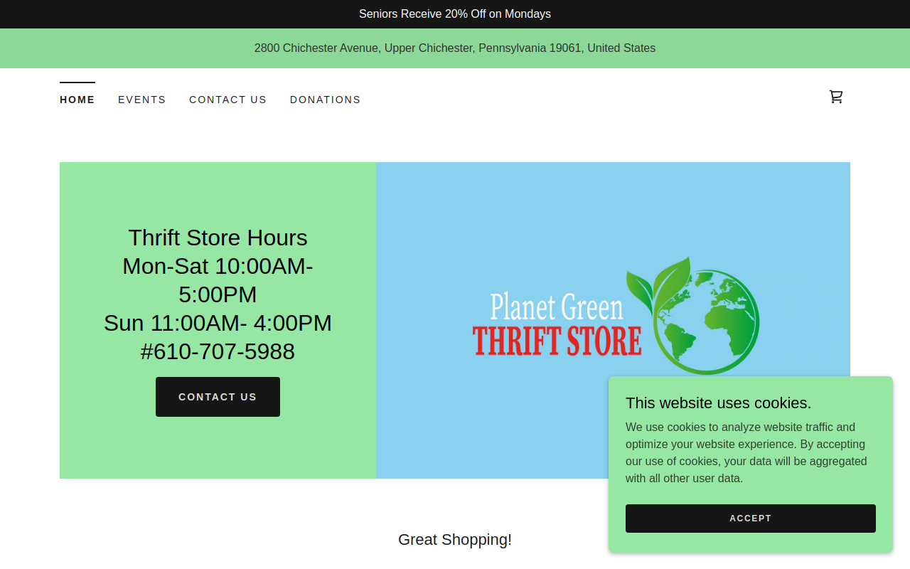 Planet Green Thrift Store website preview