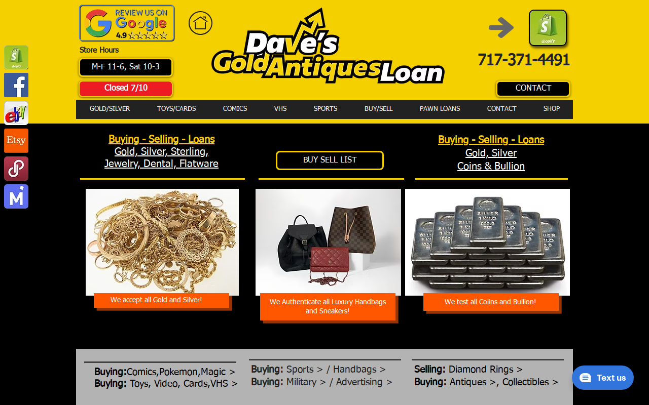Dave's Gold, Antiques, Loan website preview