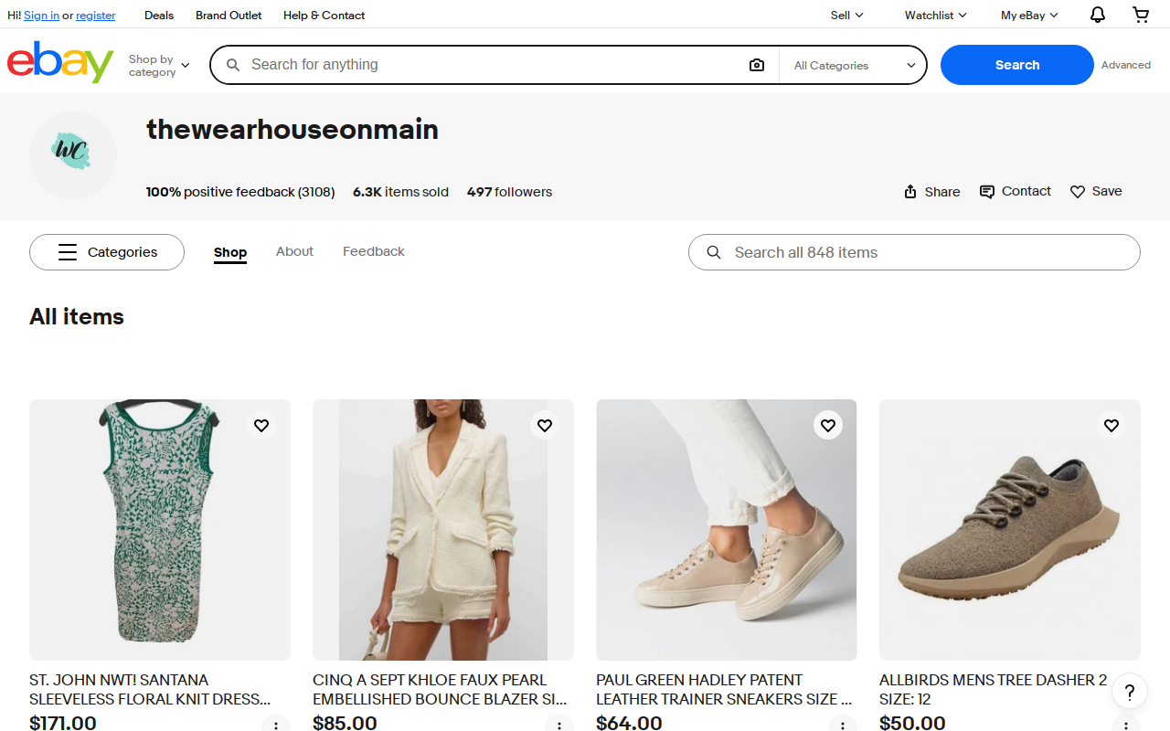 Wearhouse Consignment website preview