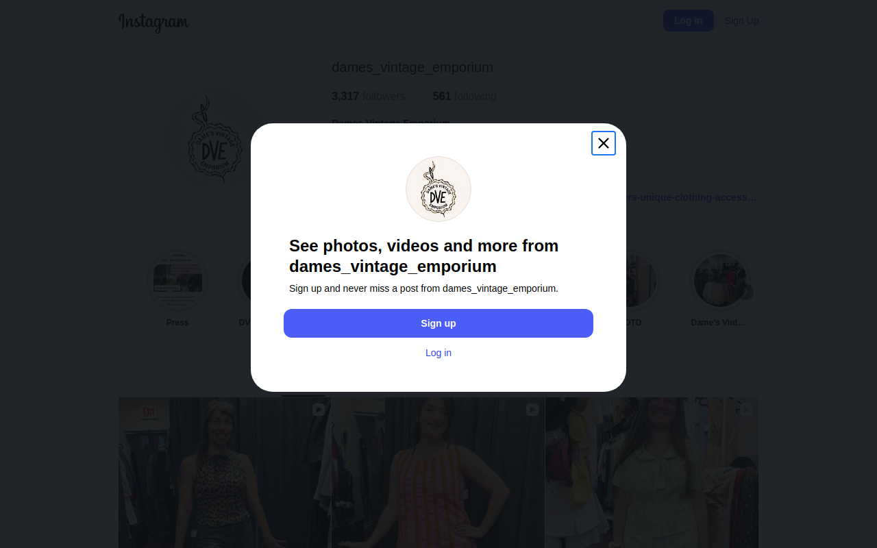 Dames Vintage Emporium website preview