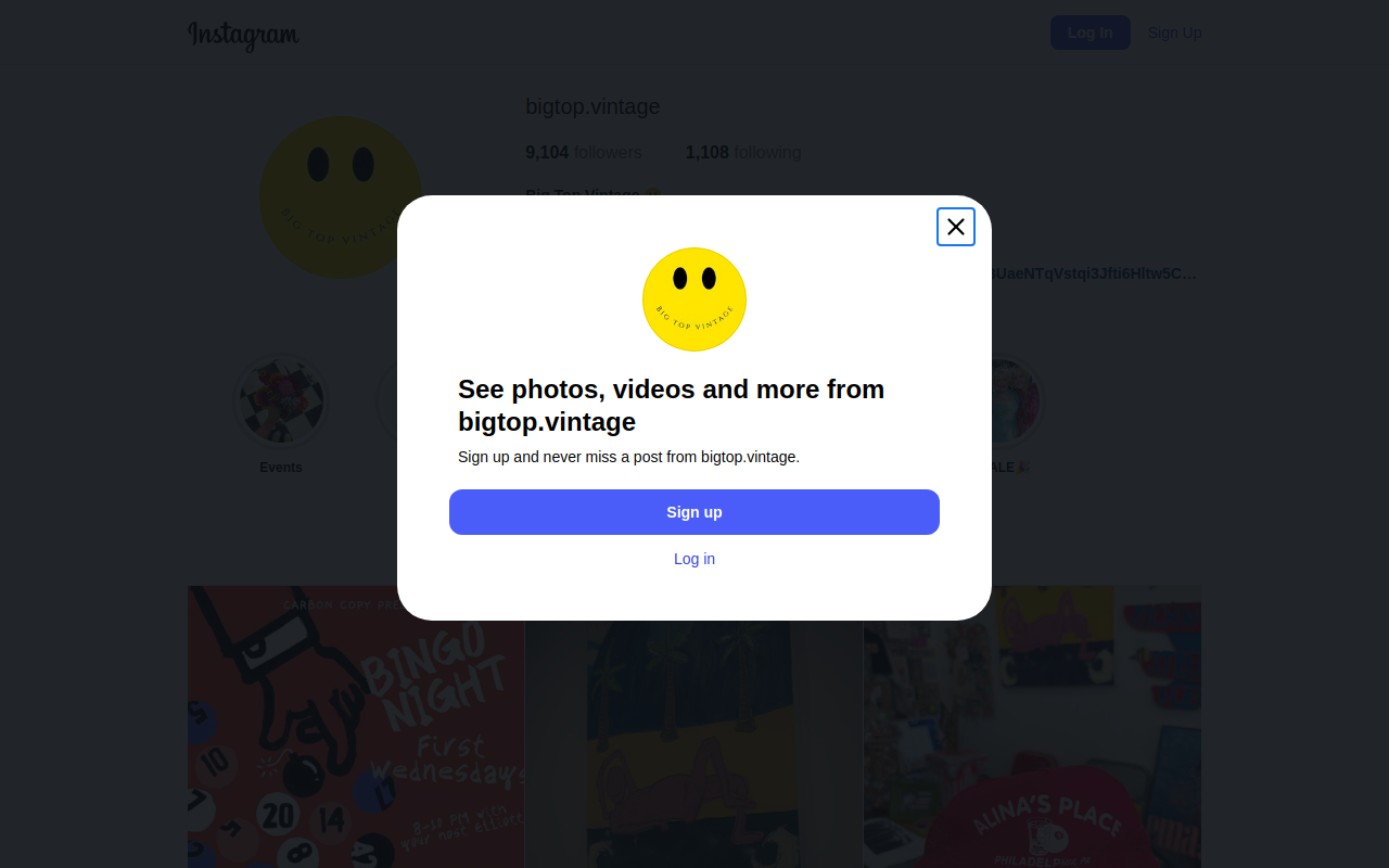 Big Top Vintage website preview