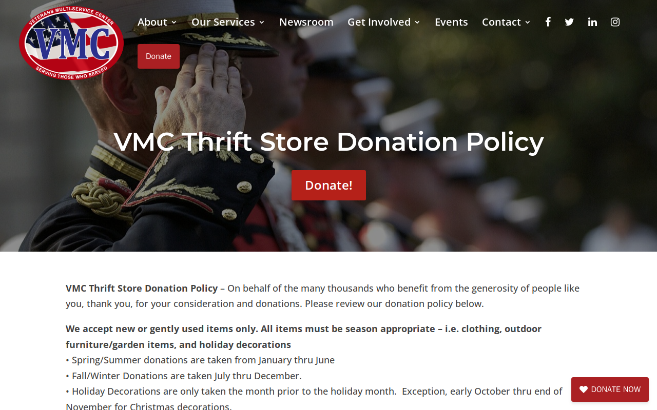 The VMC Thrift Store website preview