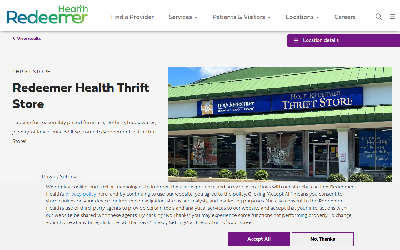 Holy Redeemer Thrift Store website preview