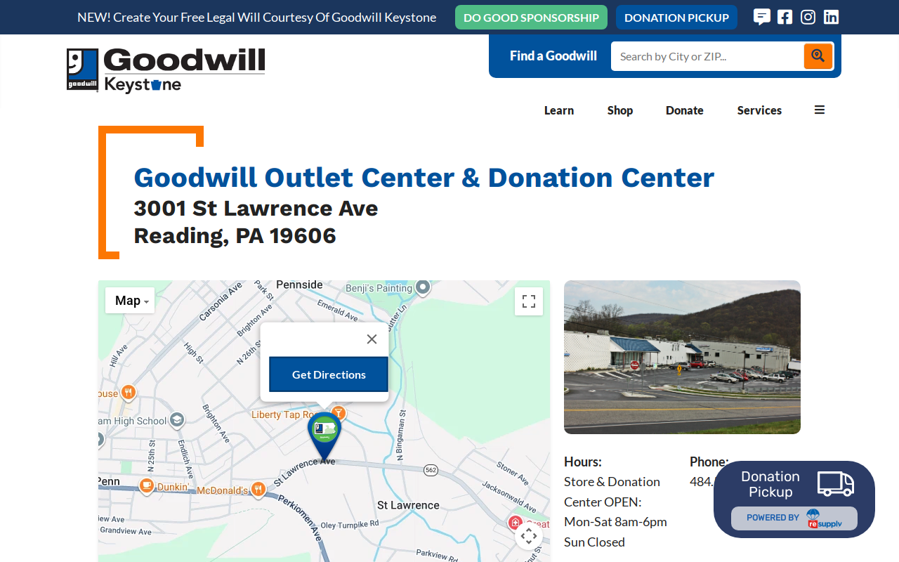 Goodwill Outlet Center and Donation Center website preview