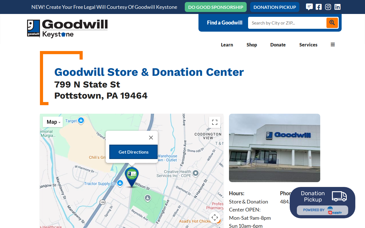 Goodwill Keystone Area (Pottstown, PA) website preview