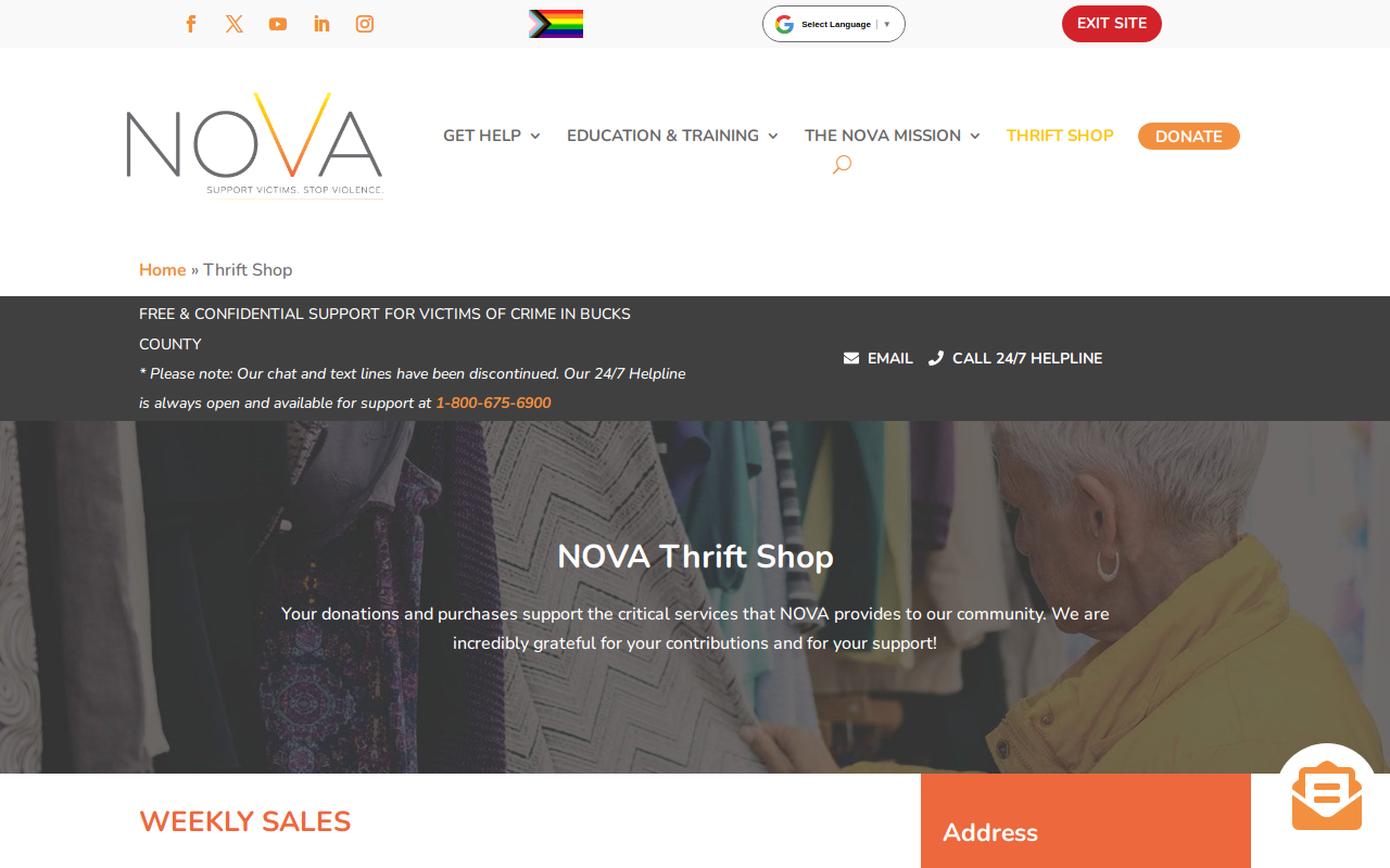 Nova Thrift Shop website preview