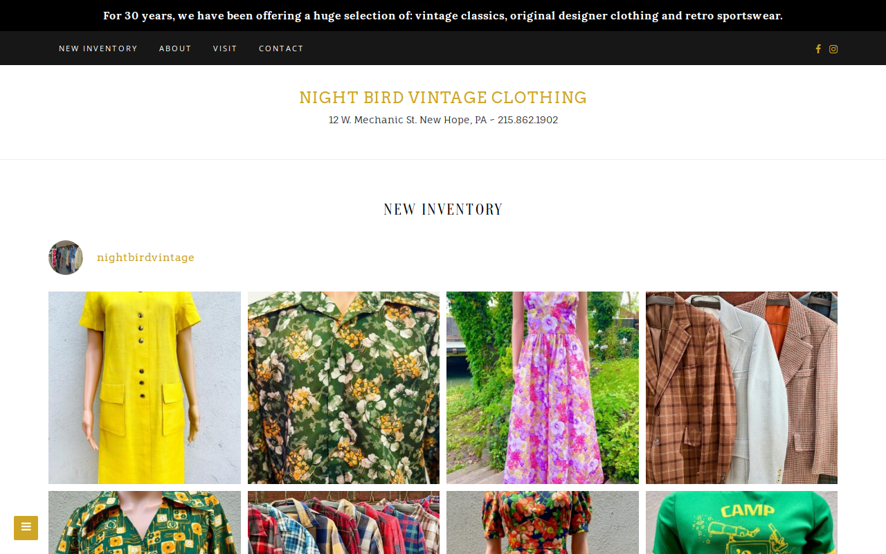 Night Bird Vintage Clothing website preview