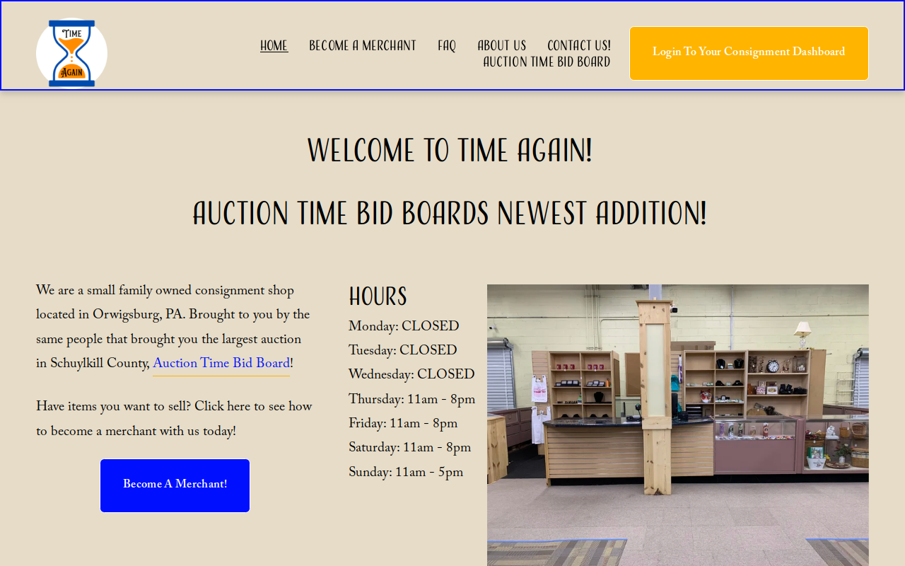 Time Again Consignment website preview