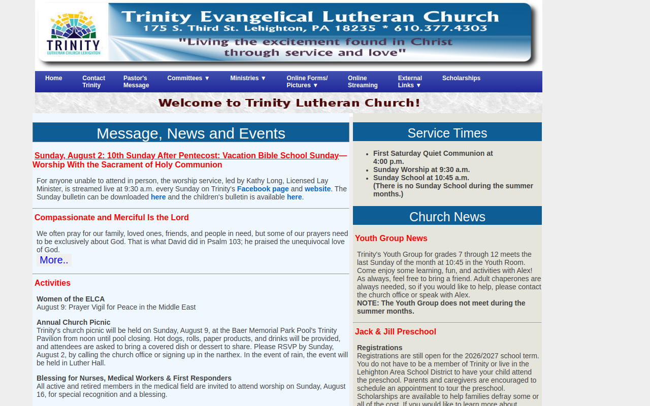 Trinity Thrift Store website preview