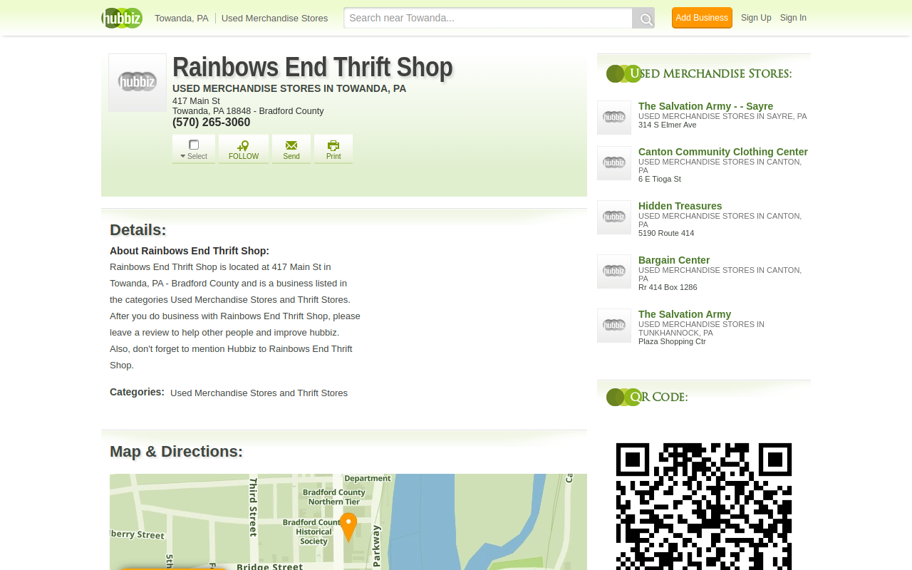 Rainbow's End Thrift Shop website preview