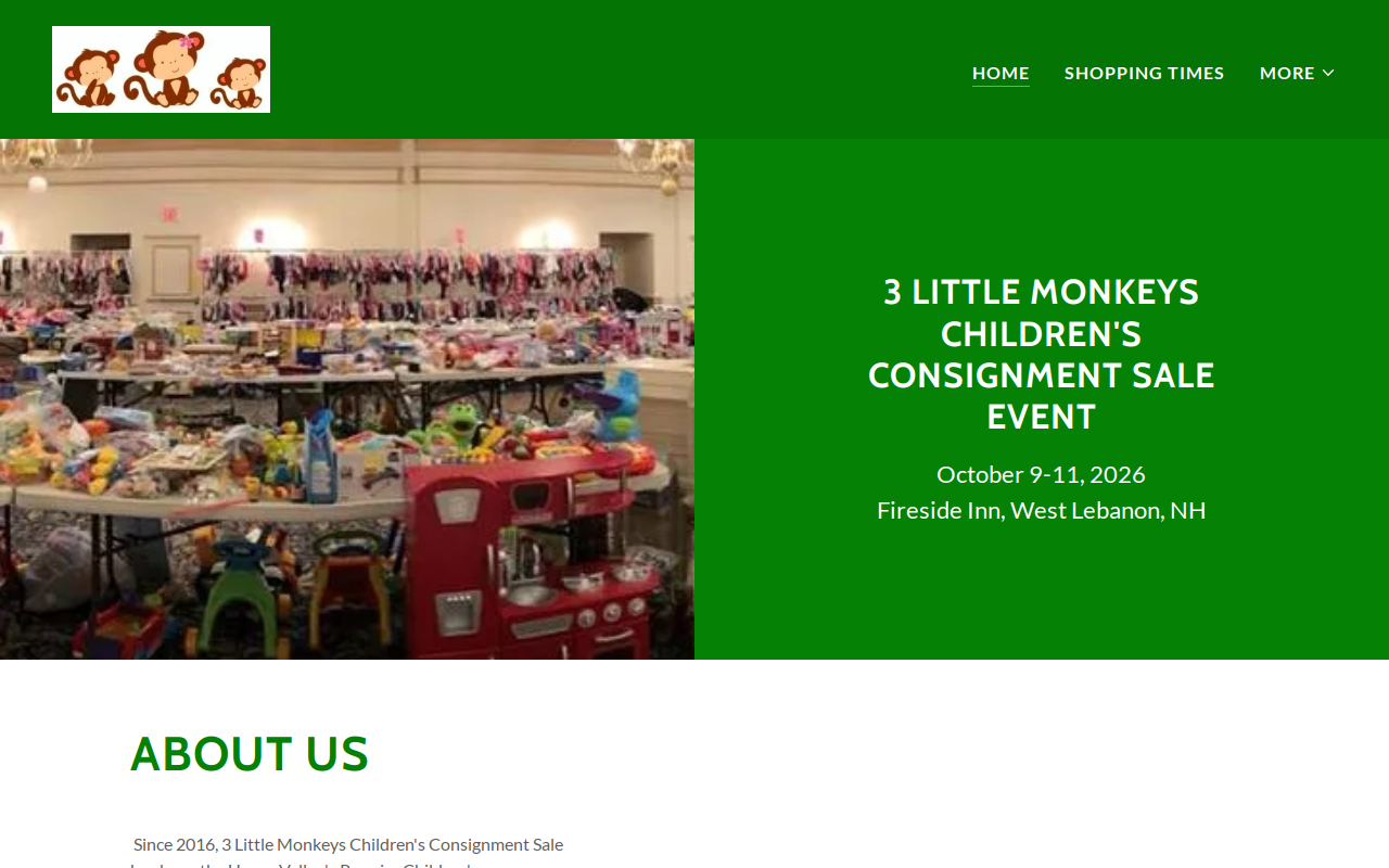 3 Little Monkeys Children's Consignment Sale website preview