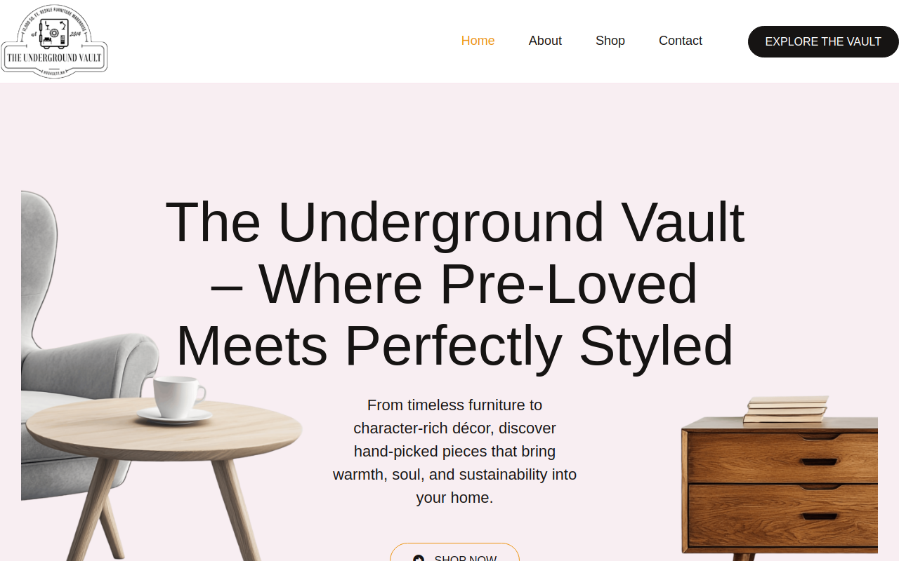 The Underground Vault Used Furniture Warehouse website preview