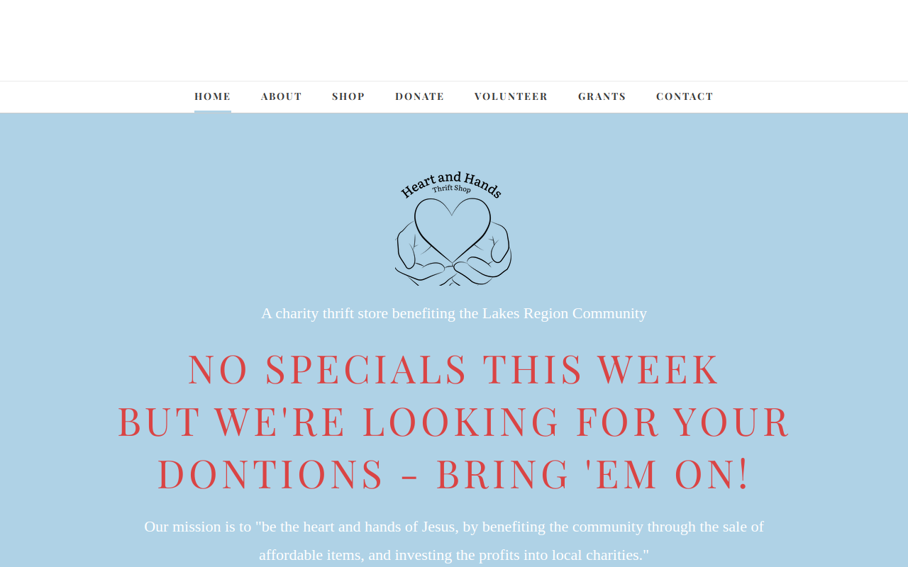 Heart and Hands Thrift Shop website preview