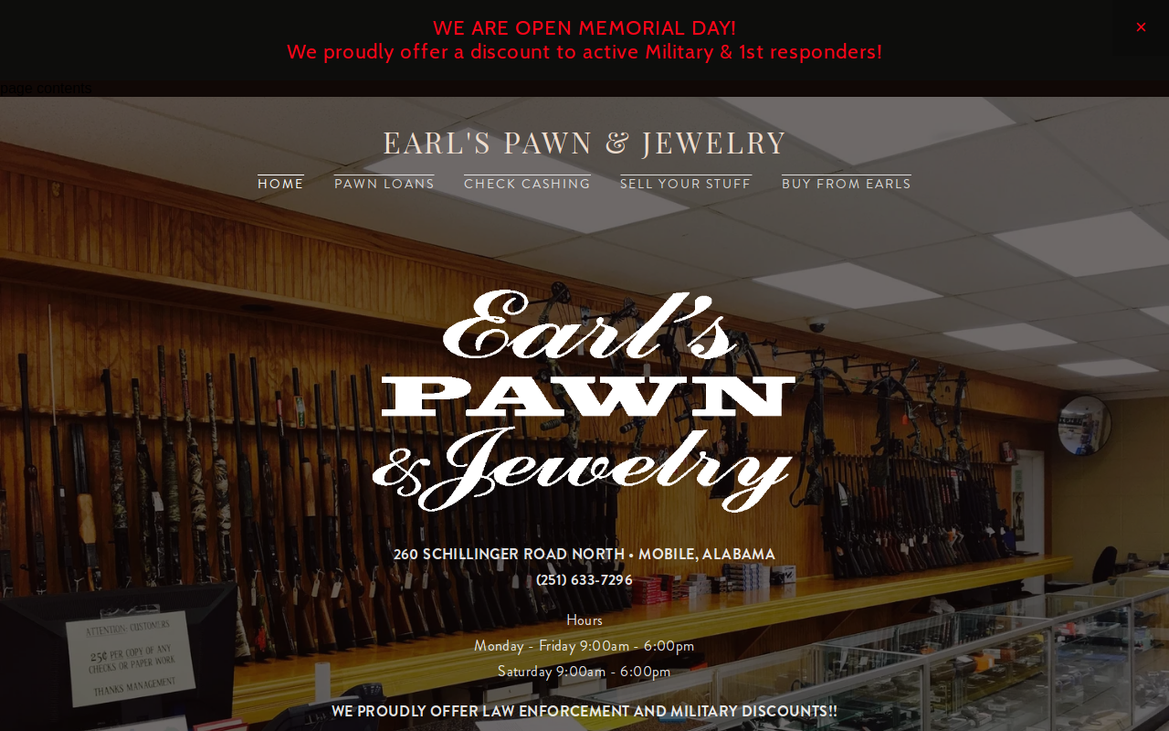 Earl's Pawn and Jewelry website preview