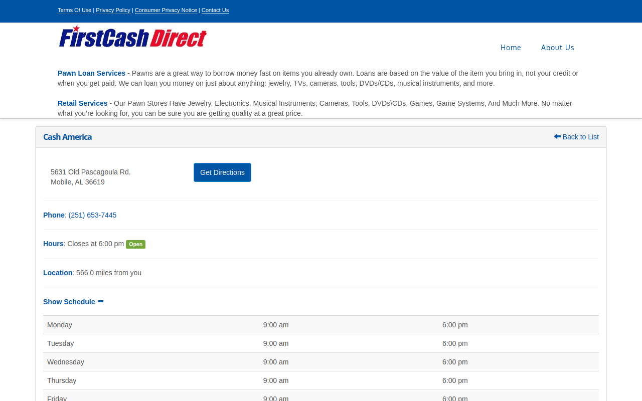 Cash America Pawn website preview