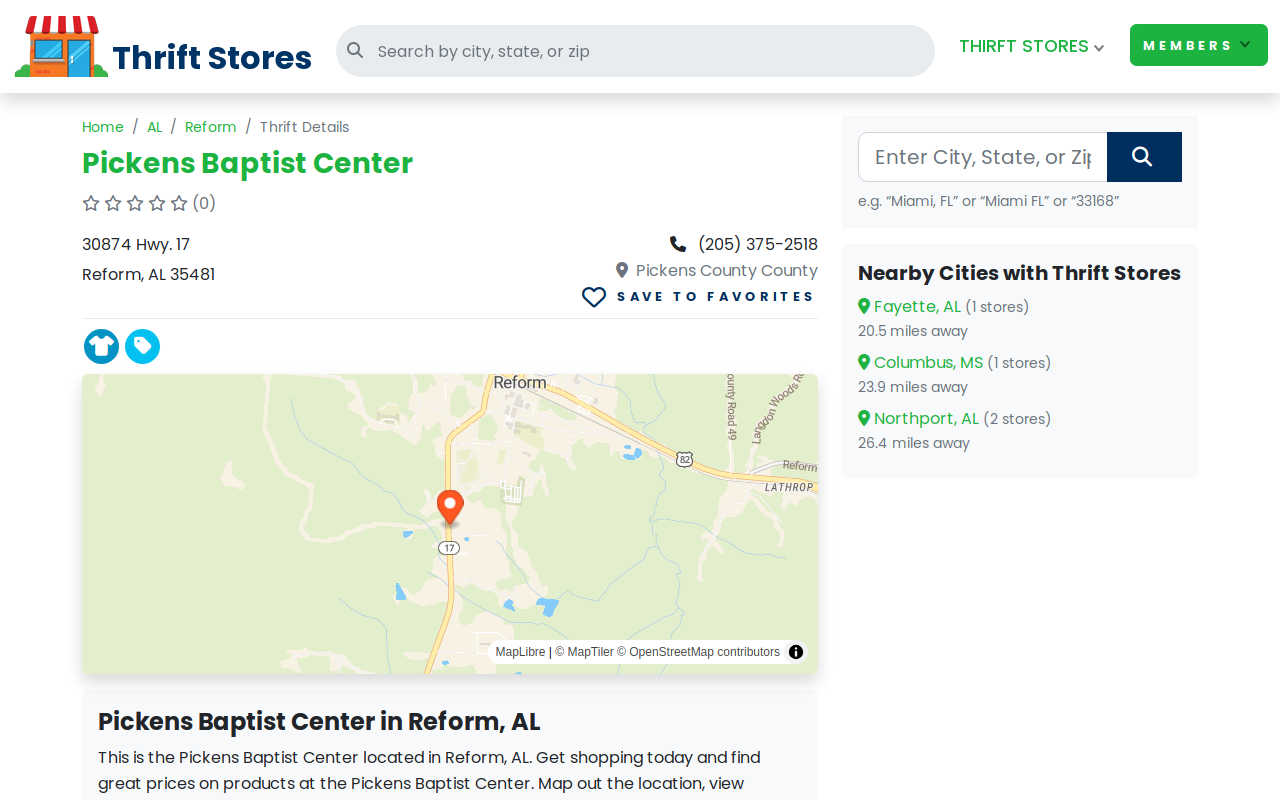 Pickens Baptist Center website preview