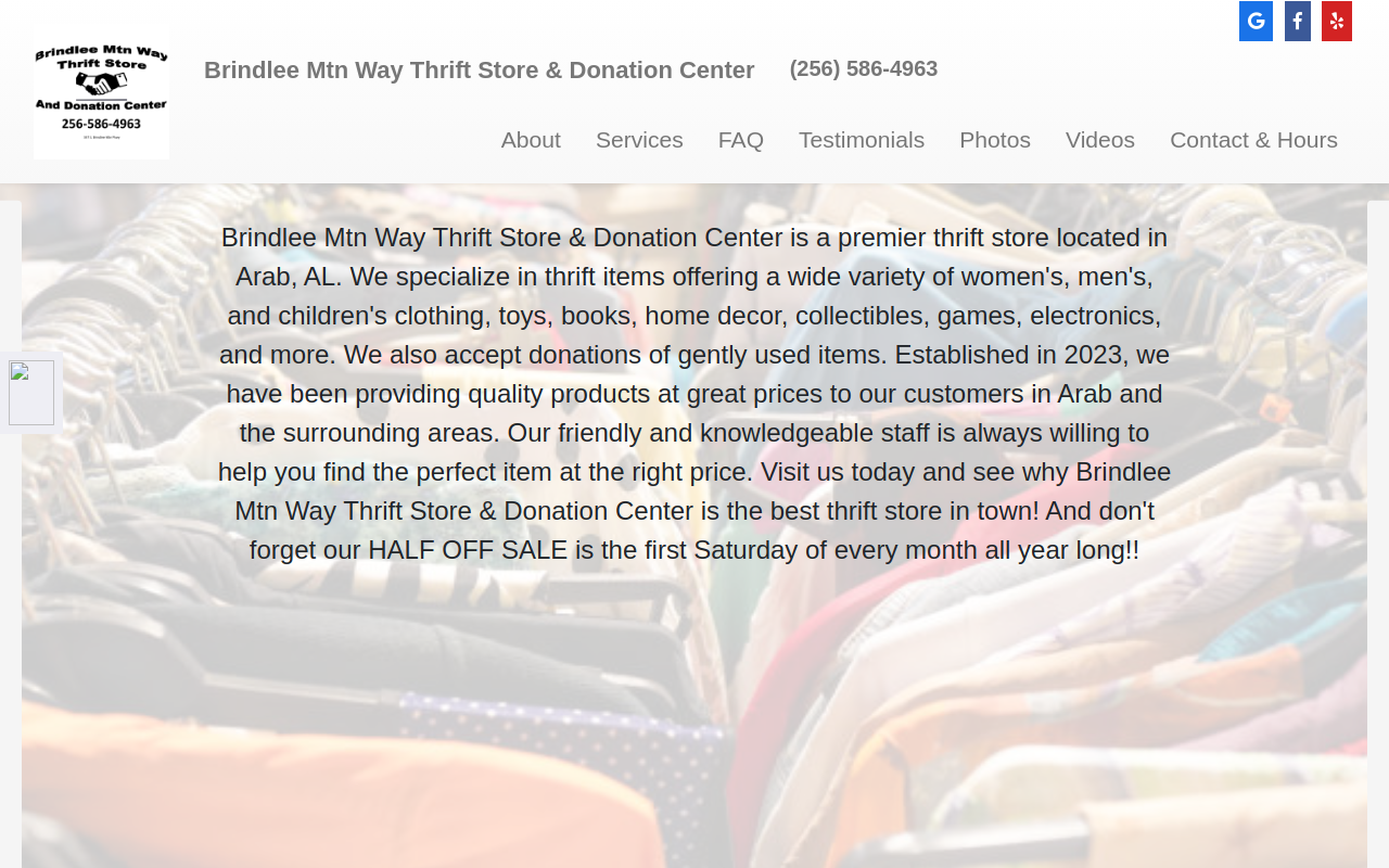 Brindlee Mtn Way Thrift Store & Donation Center website preview