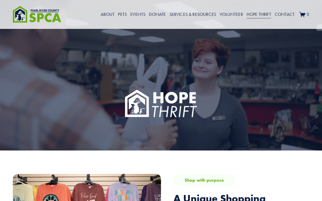 HOPE Thrift by Pearl River County SPCA website preview