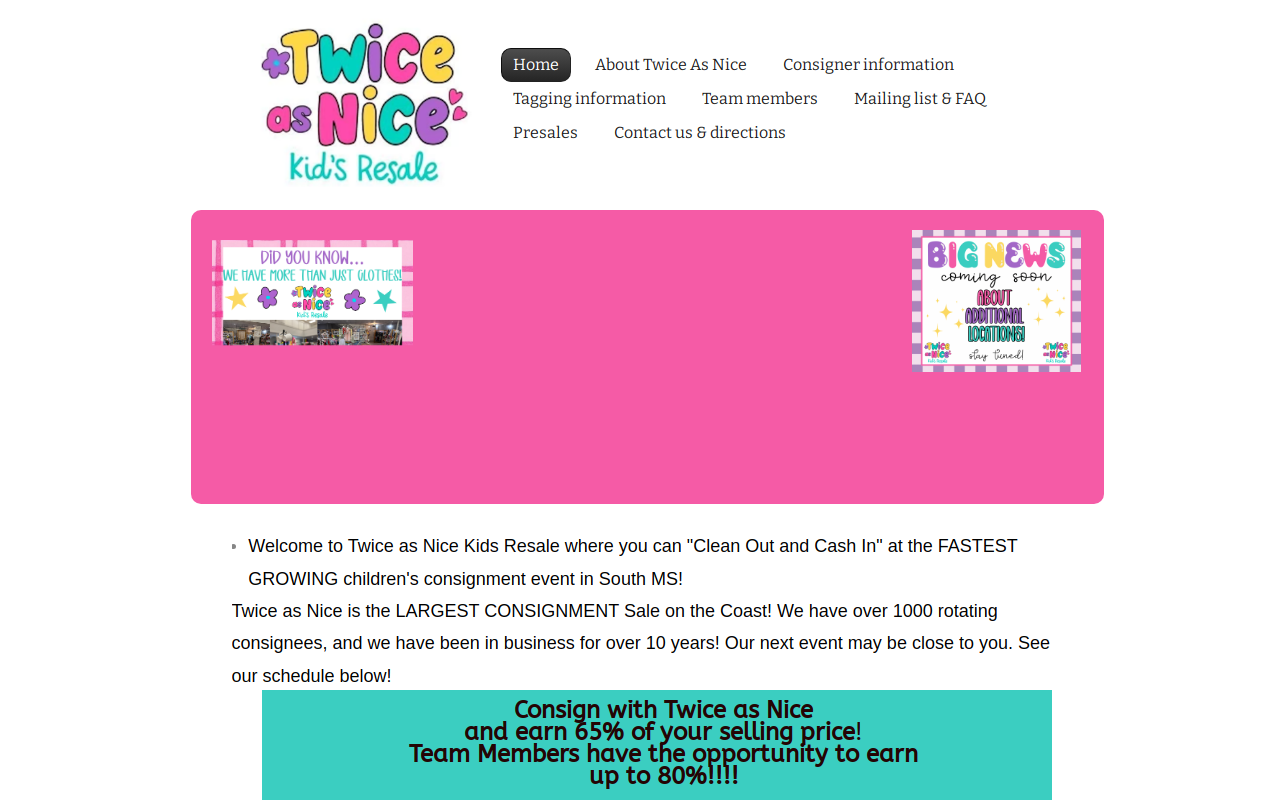 Twice As Nice Kids Resale website preview