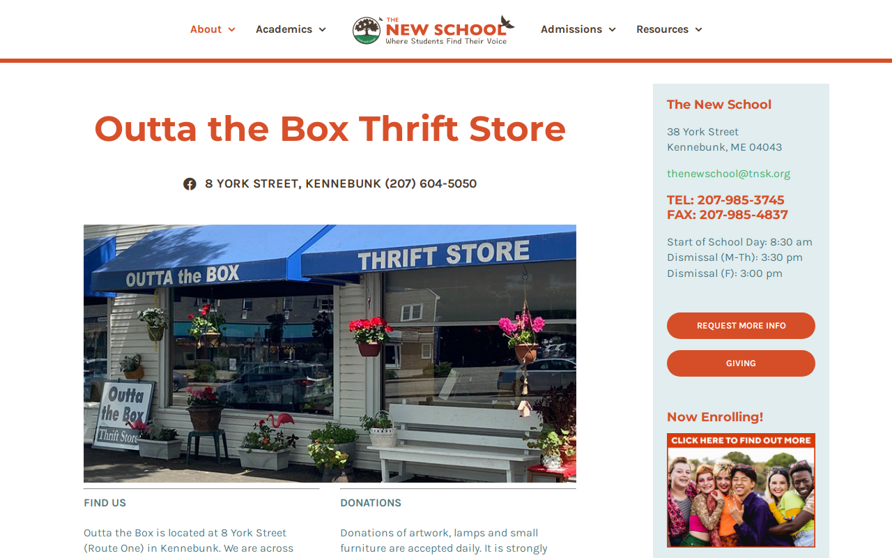 Outta the Box thrift boutique website preview