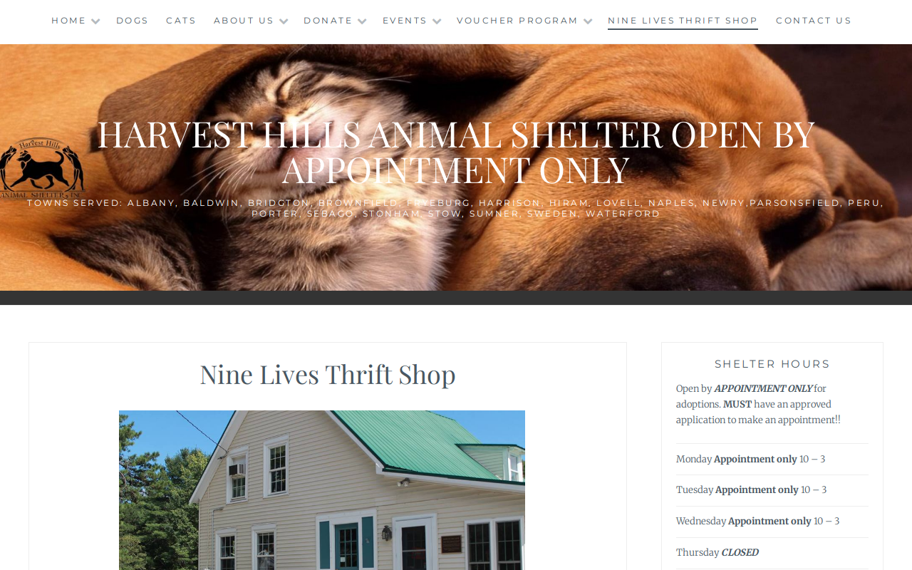 Nine Lives Thrift Shop website preview