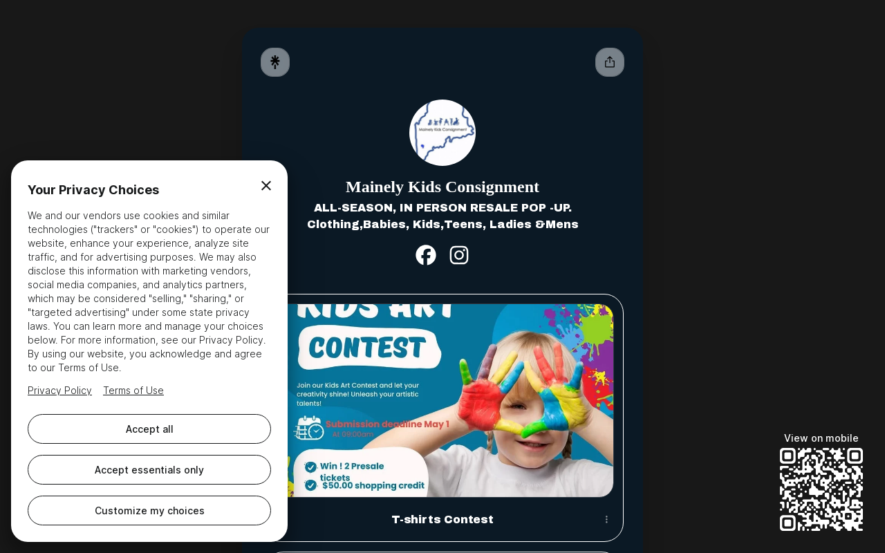 Mainely Kids Consignment LLC Pop- Ups website preview