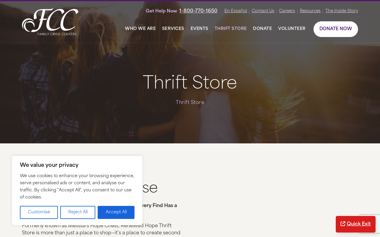 Melissa's Hope Chest website preview