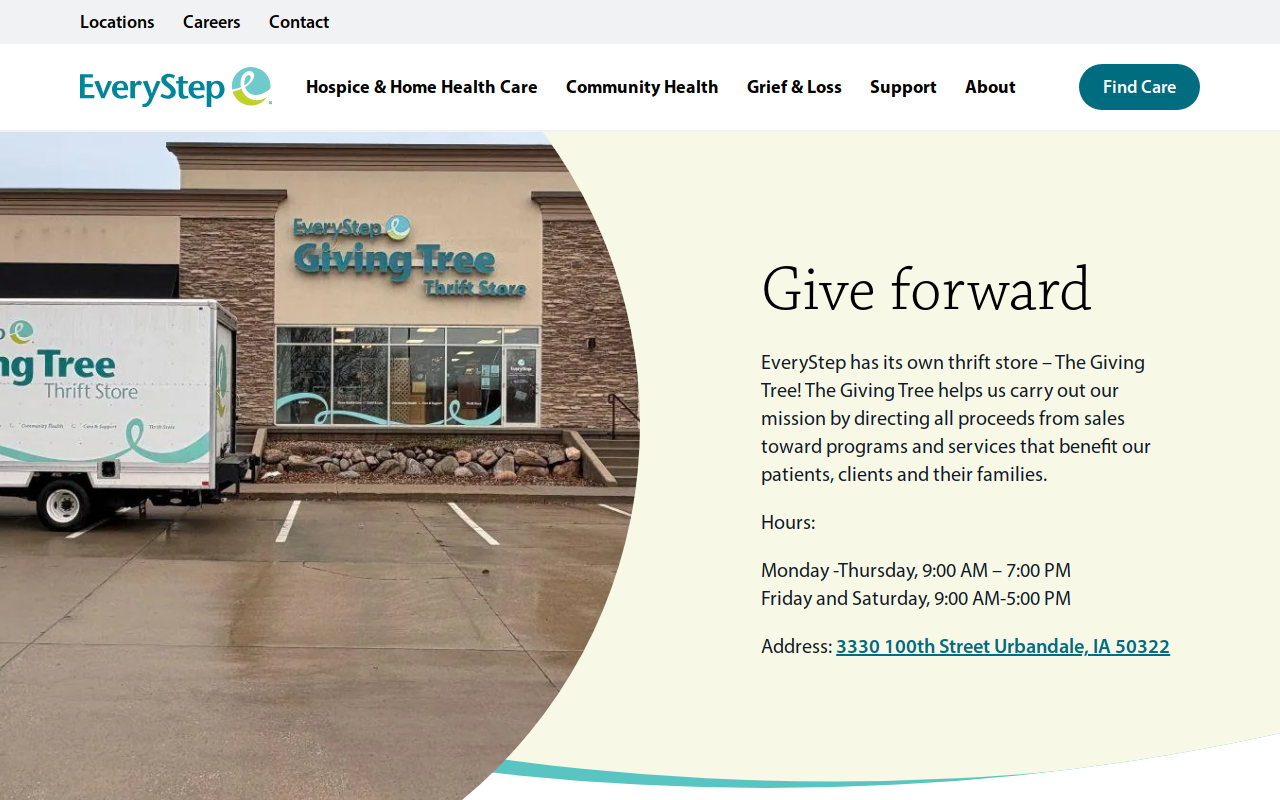 EveryStep Giving Tree Thrift Store website preview