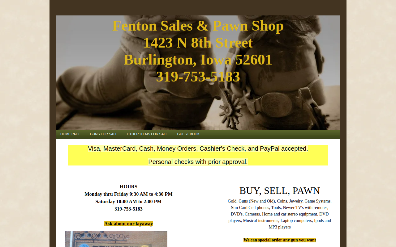 Fenton Sales & Pawn Shop website preview