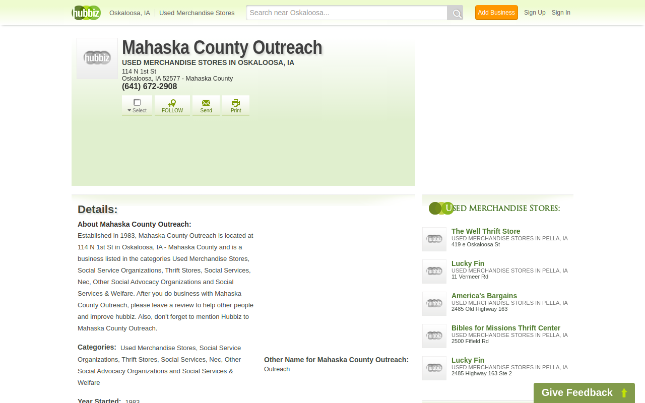 Mahaska County Outreach website preview