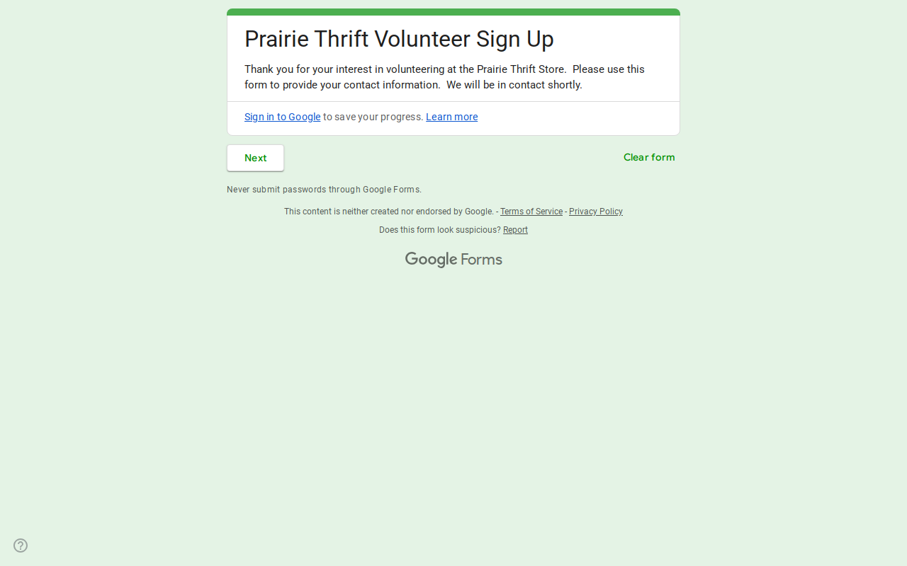 Prairie Thrift website preview