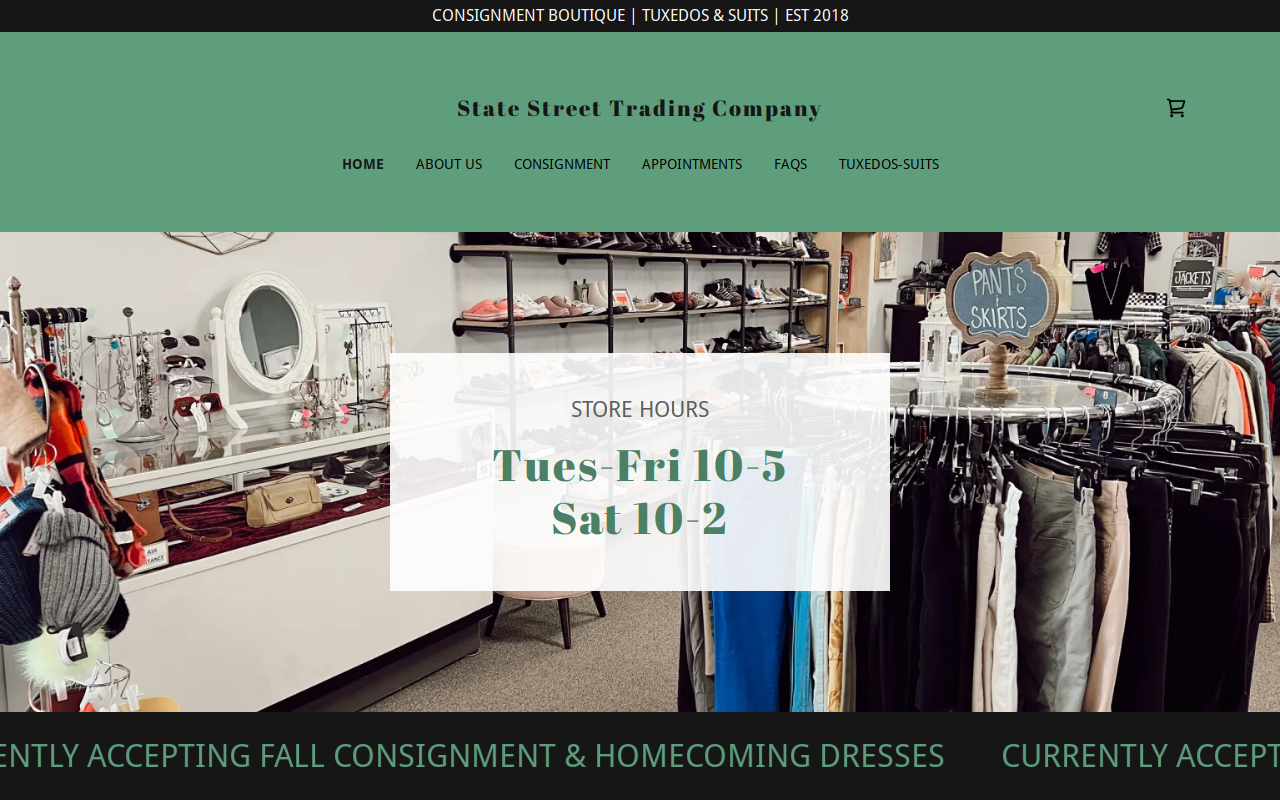 State Street Trading Company Consignment Boutique and Tuxedo Rental website preview