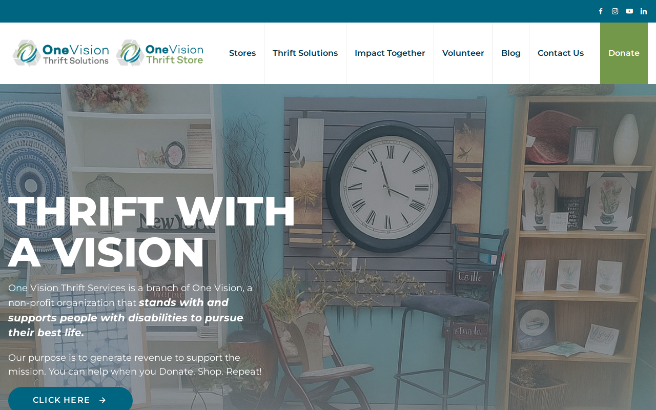 One Vision Thrift Store - Waterloo website preview