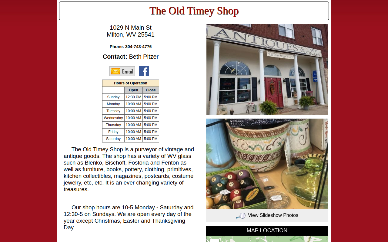 The Old Timey Shop website preview